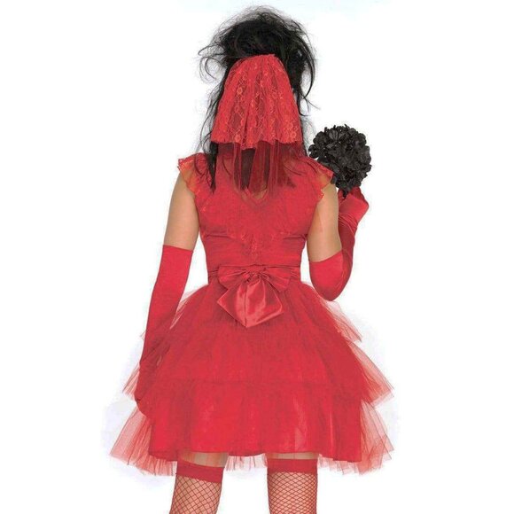Beetle Bride Costume Womens Size L Red Wedding Dress and Veil - Picture 6 of 8